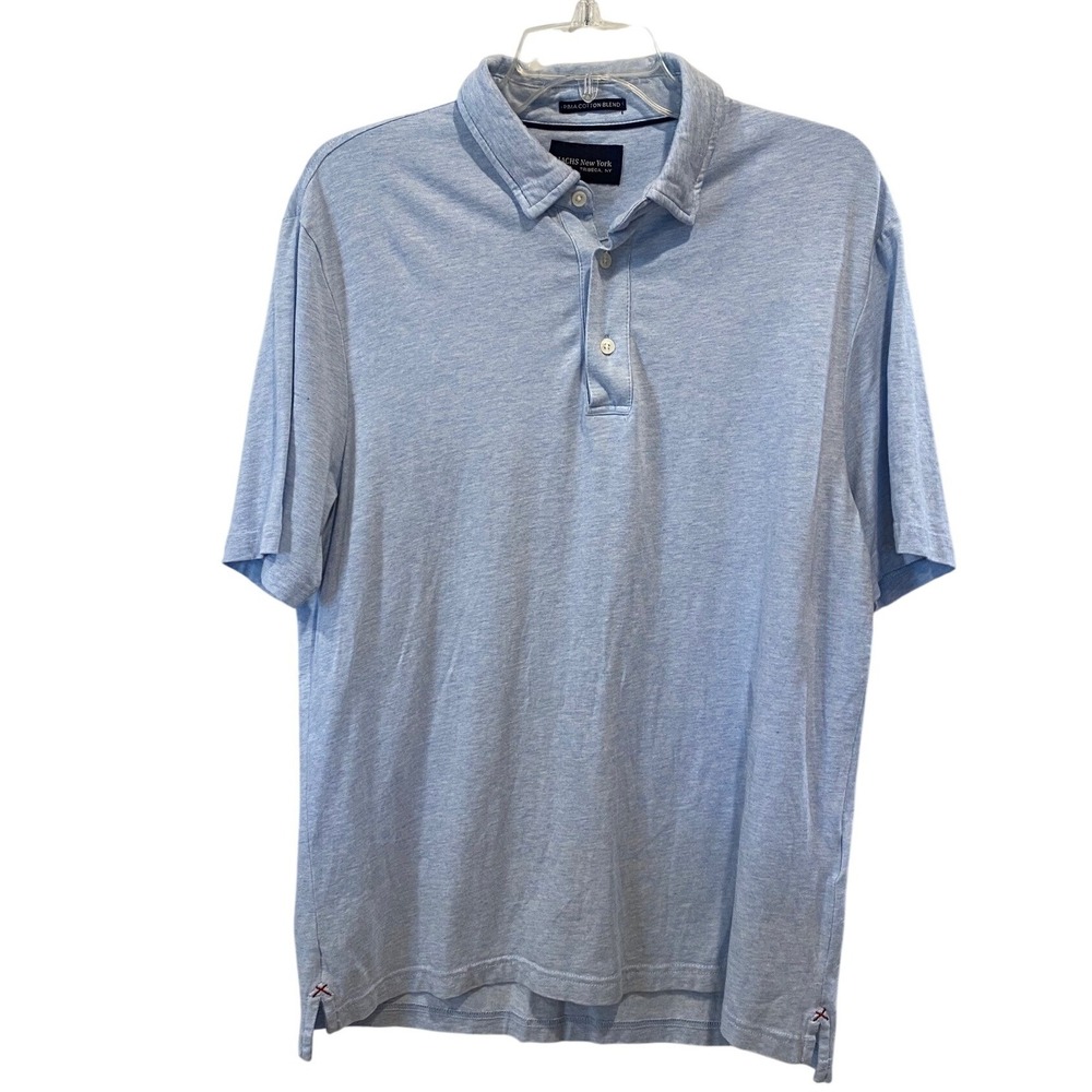 Pima Cotton Blend Polo Shirt Mens Medium Light Blue Heathered Tribeca New York
